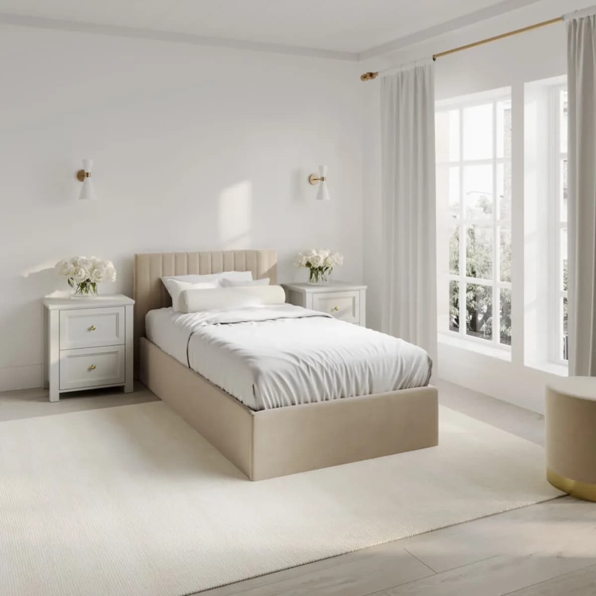 Berlin Beige Ottoman Single Bed