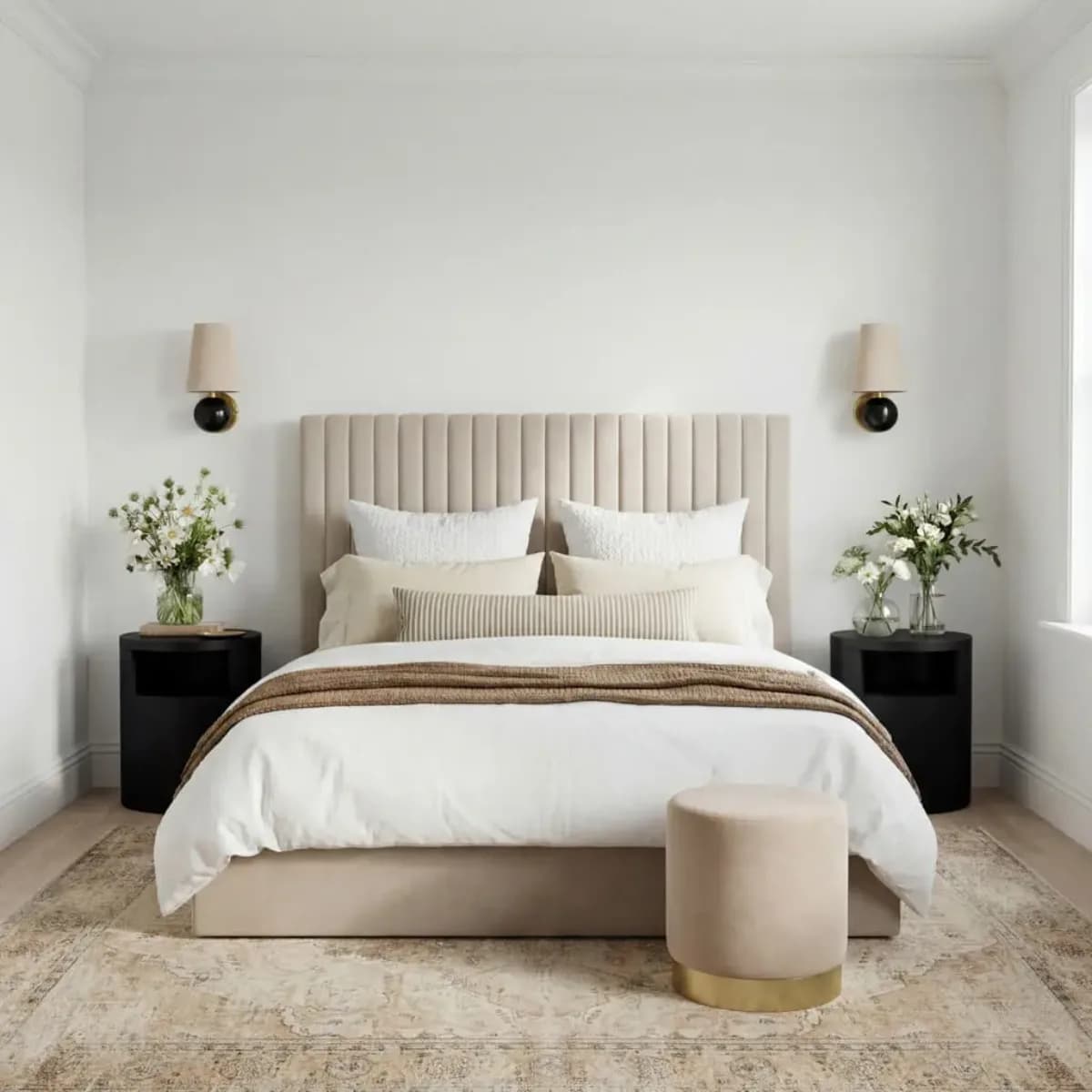 Berlin Beige Tall Ottoman King Size Bed