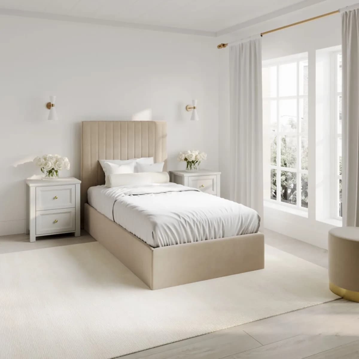 Berlin Beige Tall Ottoman Single Bed