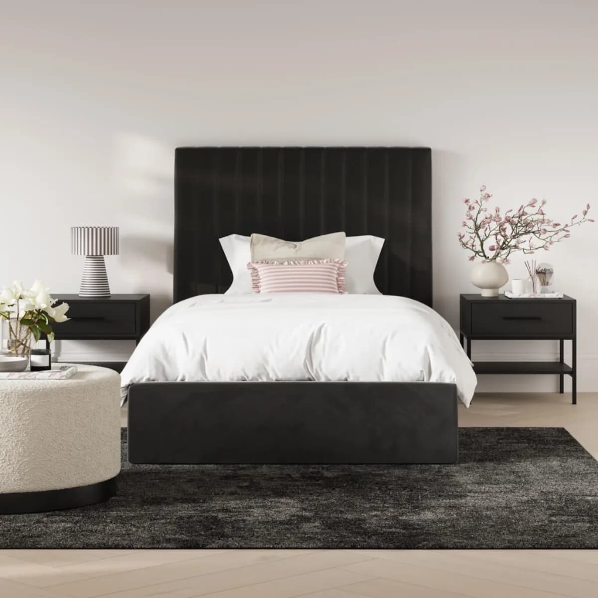 Berlin Black Tall Ottoman Single Bed