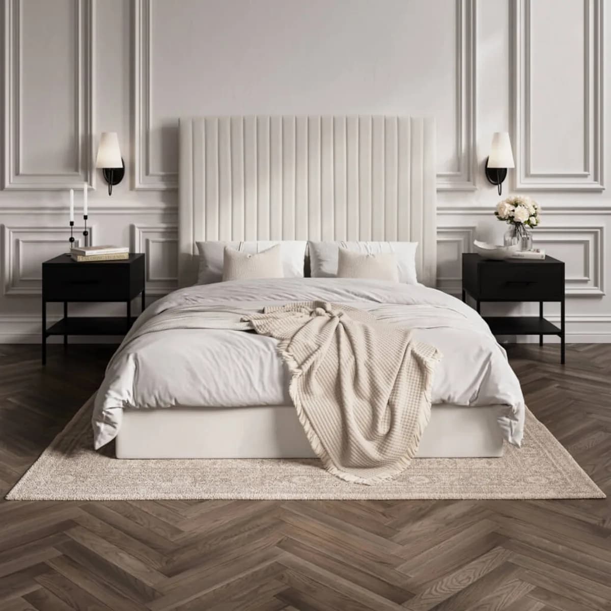 Berlin Milk Tall Ottoman Super King Size Bed