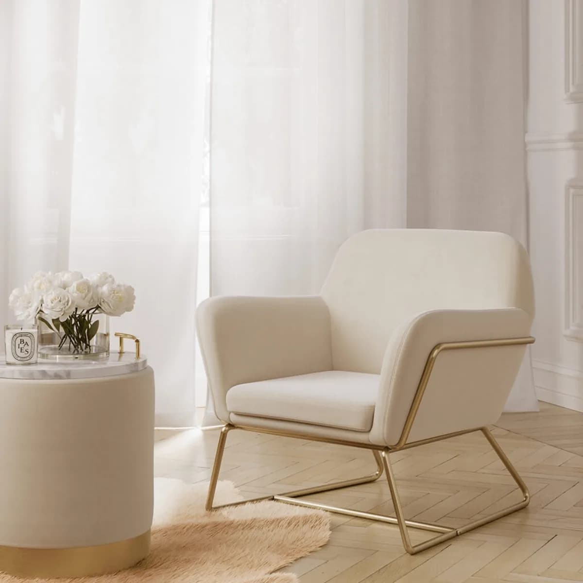 Charles Armchair Cream Velvet / Brushed Gold