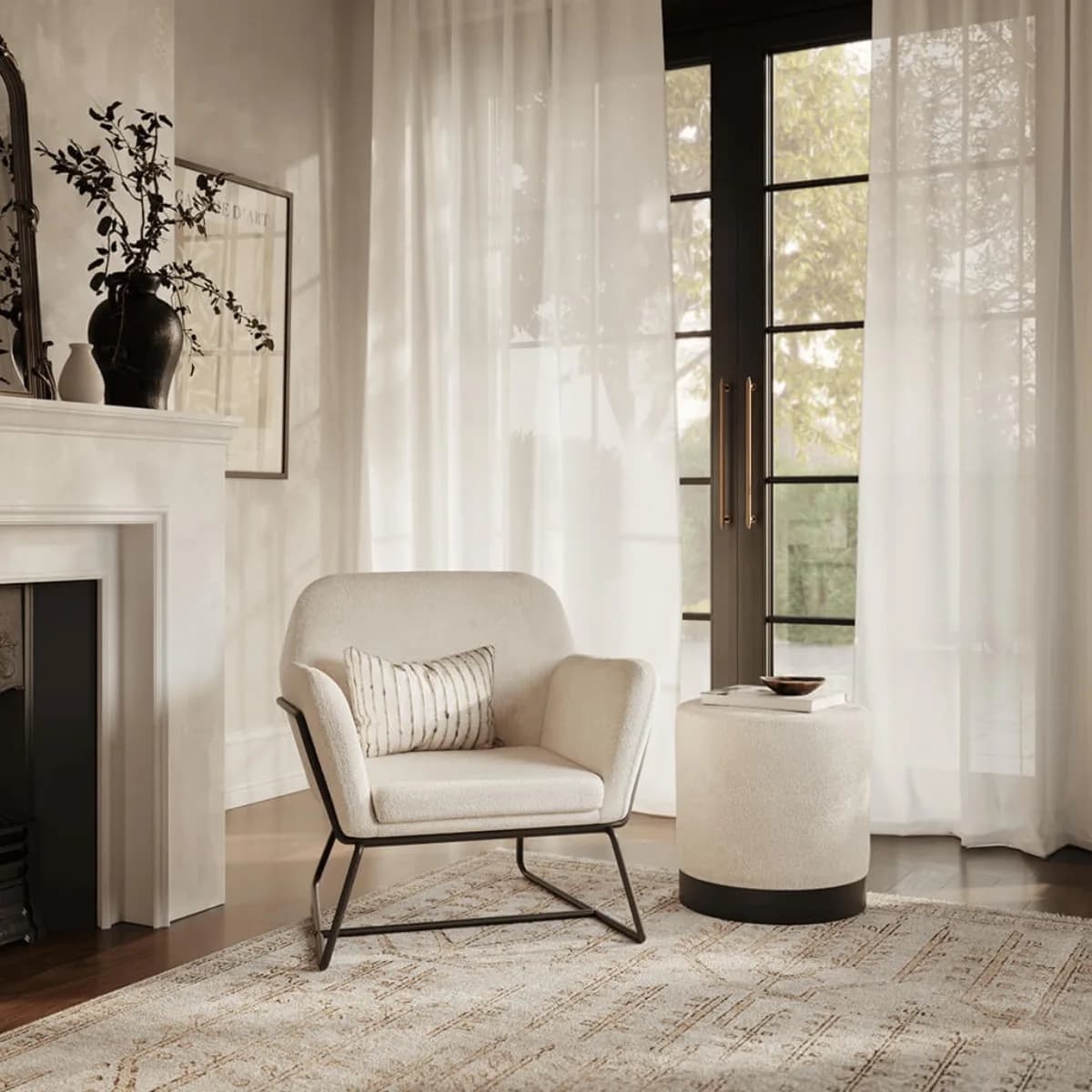 Charles Armchair Ivory Boucle / Matte Black