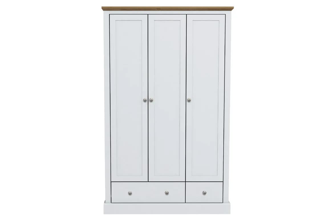 Devon White 3 Door 2 Drawer Wardrobe