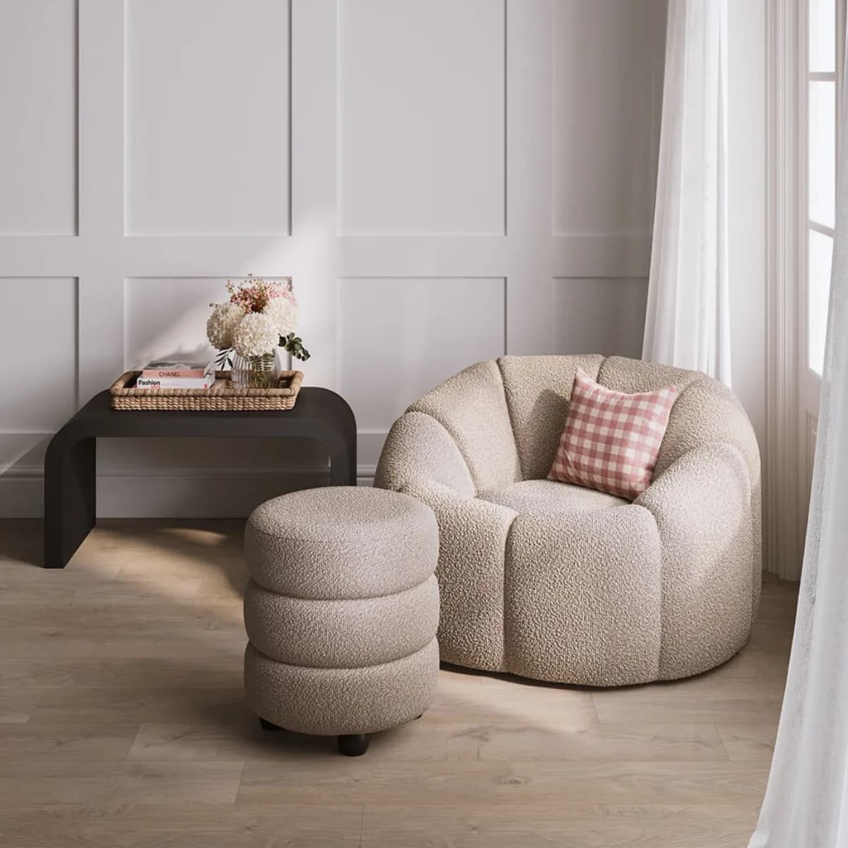 Emi Buff / Black Pouffe