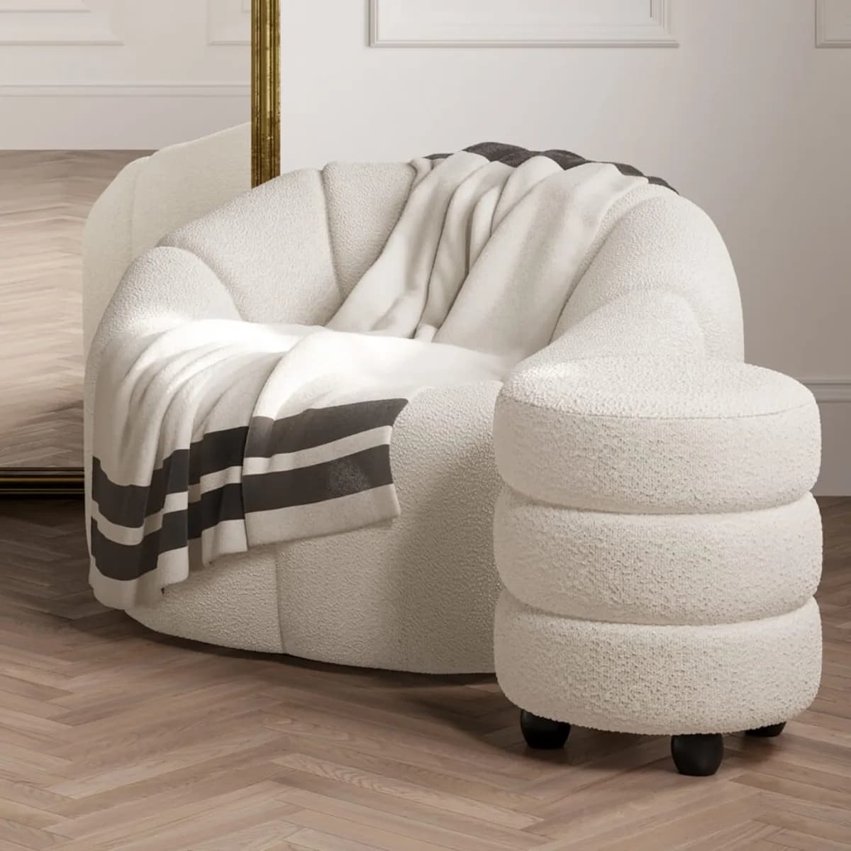 Emi Ivory / Black Pouffe