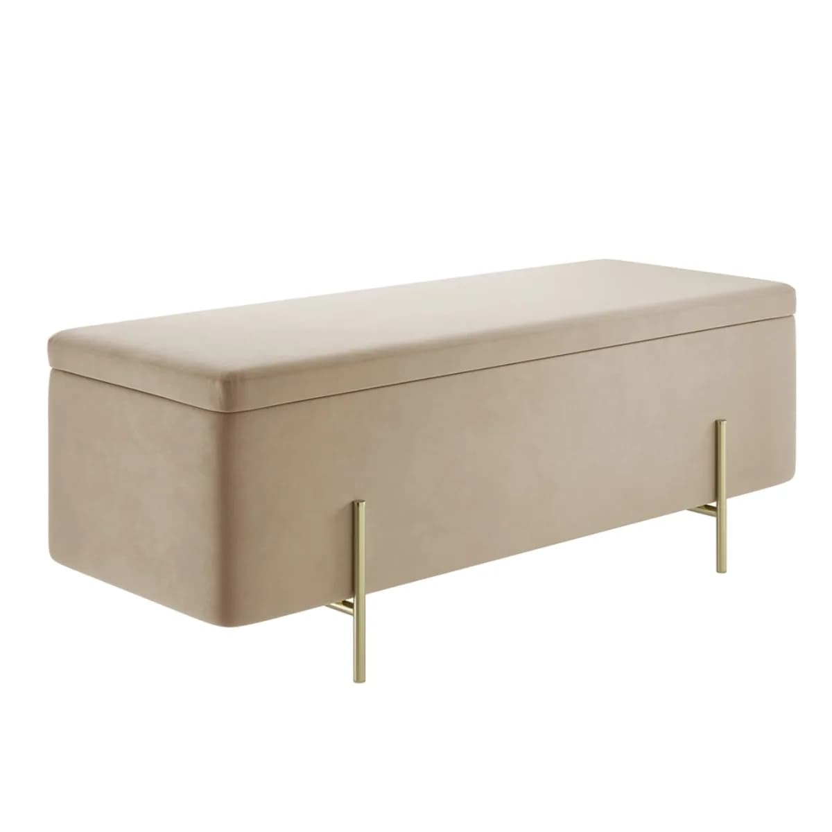 Lola Storage Ottoman Beige Velvet / Brushed Gold
