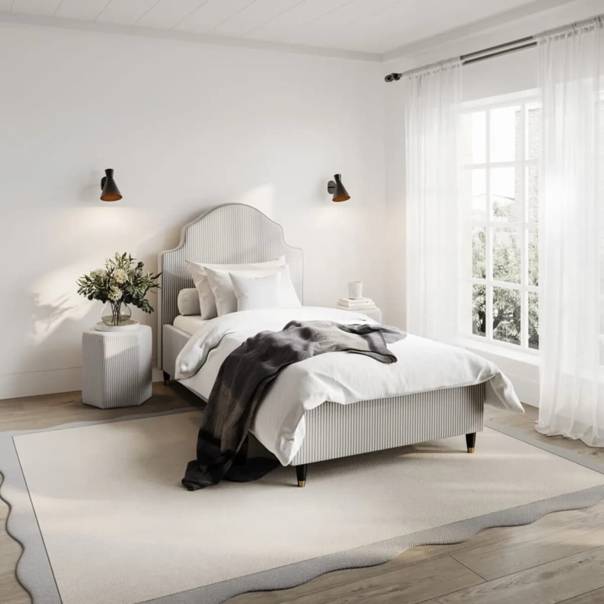 Monterey Grey Thin Stripe Single Bed
