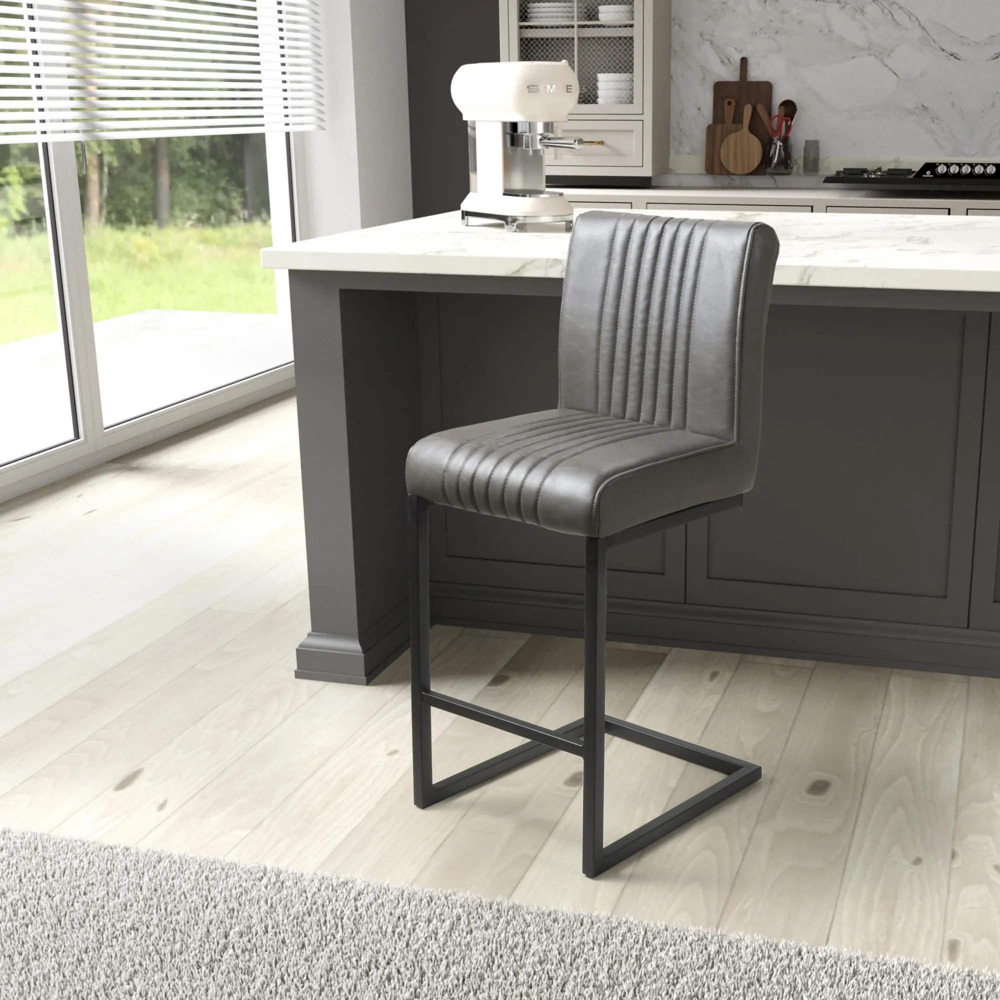 Archer Cantilever Leather Effect Grey Bar Chair