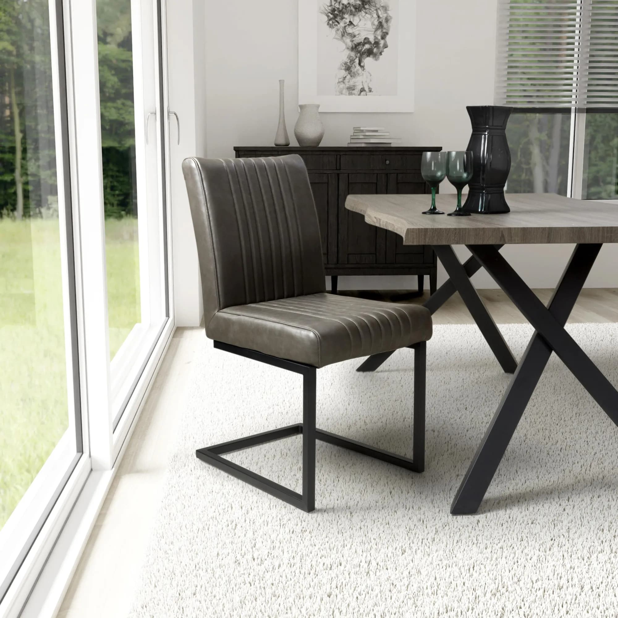 Archer Cantilever Leather Effect Grey Dining Chair