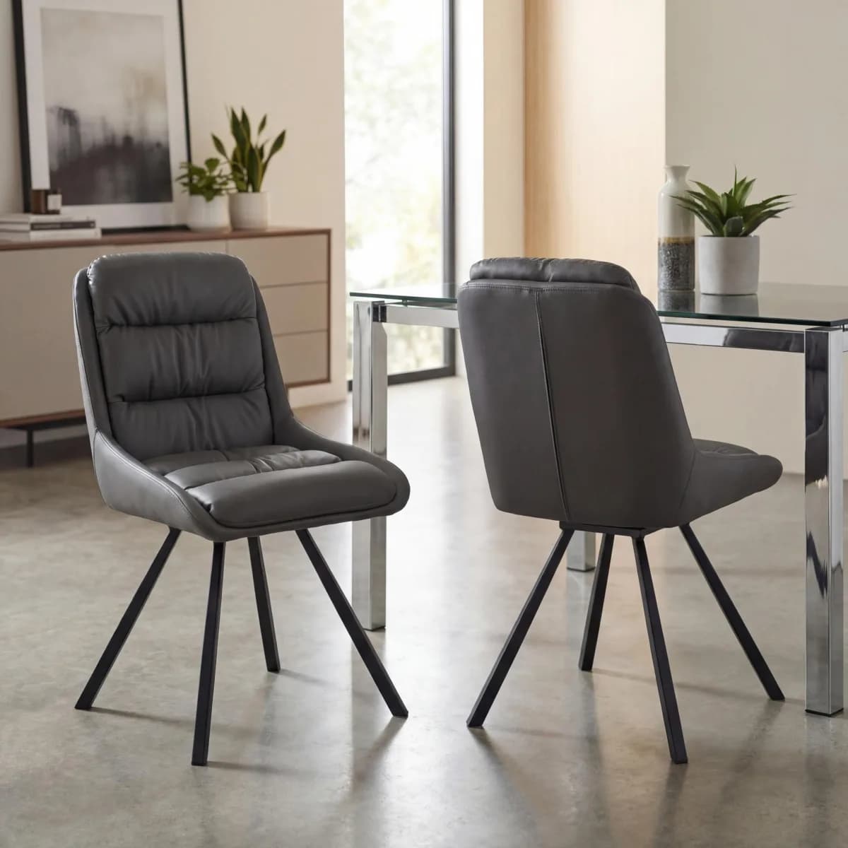 Arnhem Leather Effect Grey Dining Chair