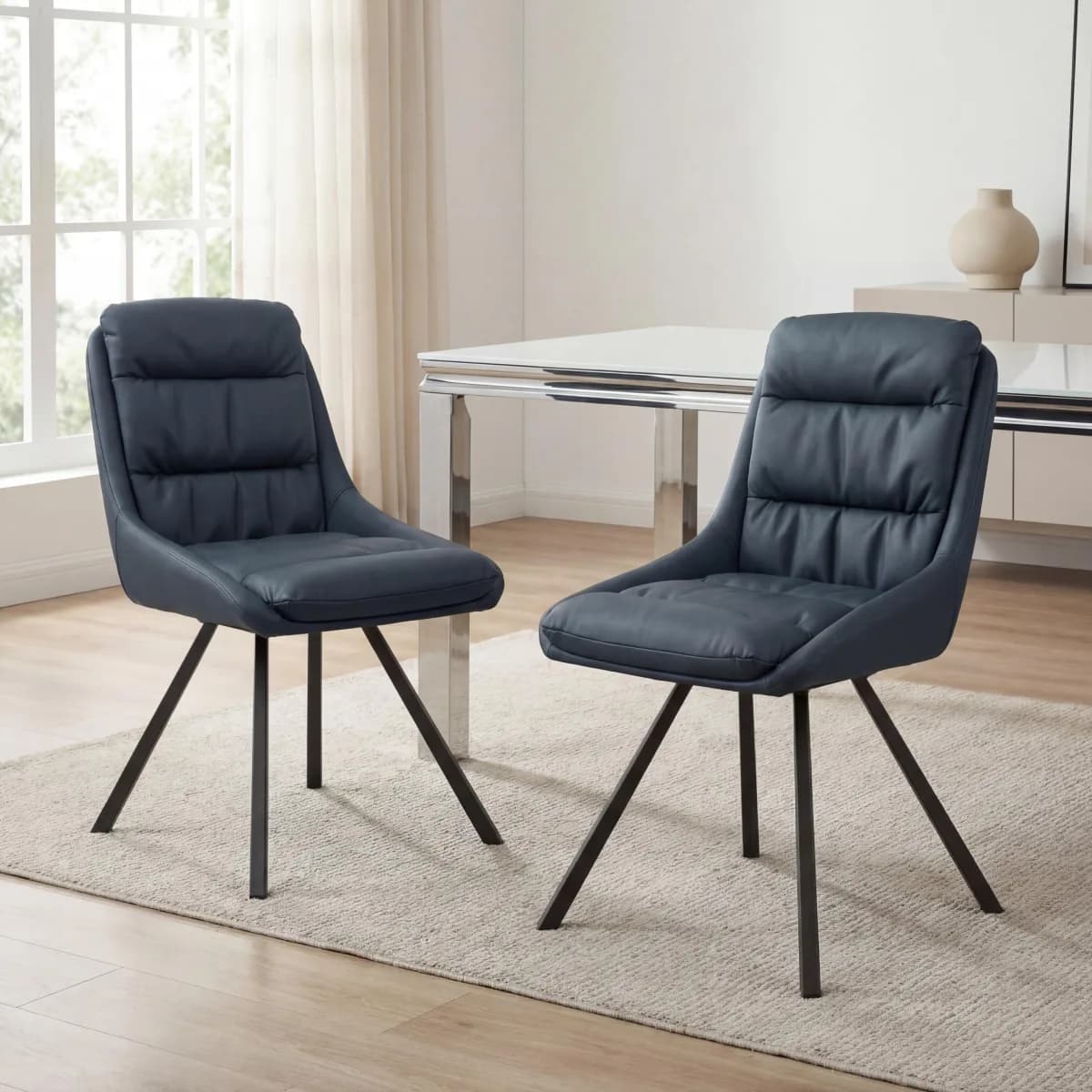 Arnhem Leather Effect Midnight Blue Dining Chair
