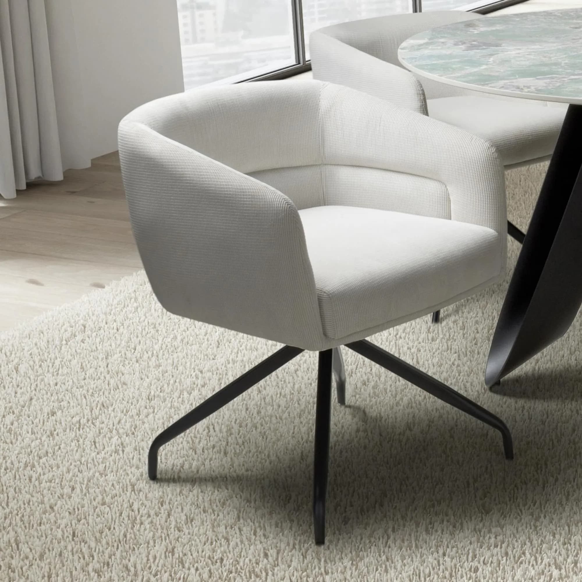 Artemis Corduroy White Swivel Chair