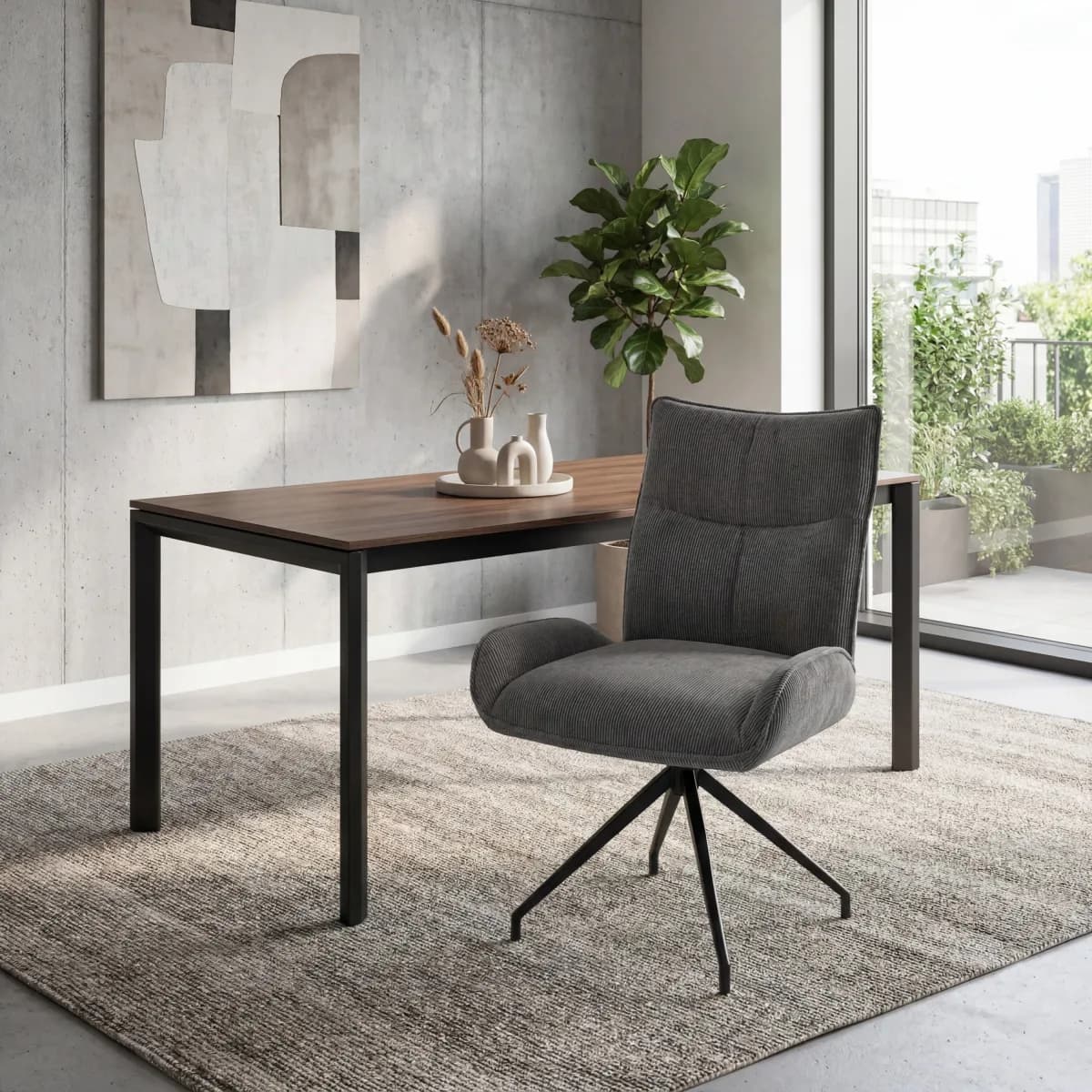 Aura Corduroy Dark Grey Dining Chair