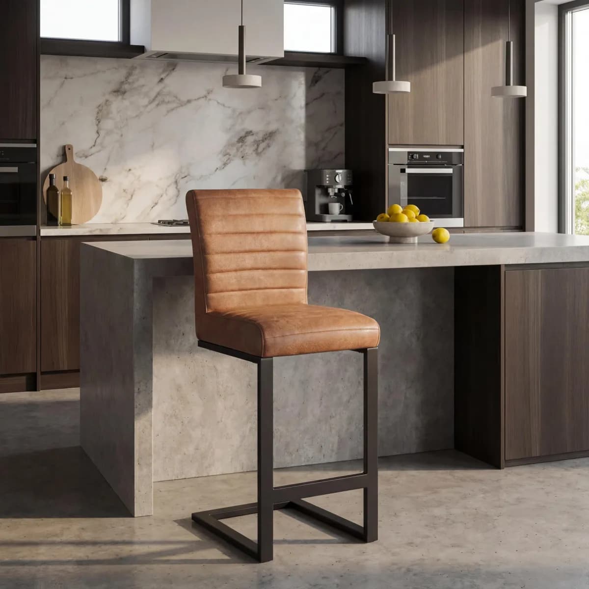 Belvoir Leather Effect Tan Bar Stool