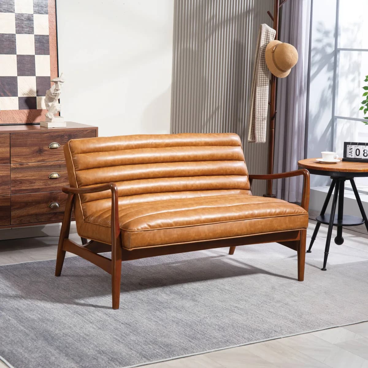 Club Leather Effect Tan Sofa