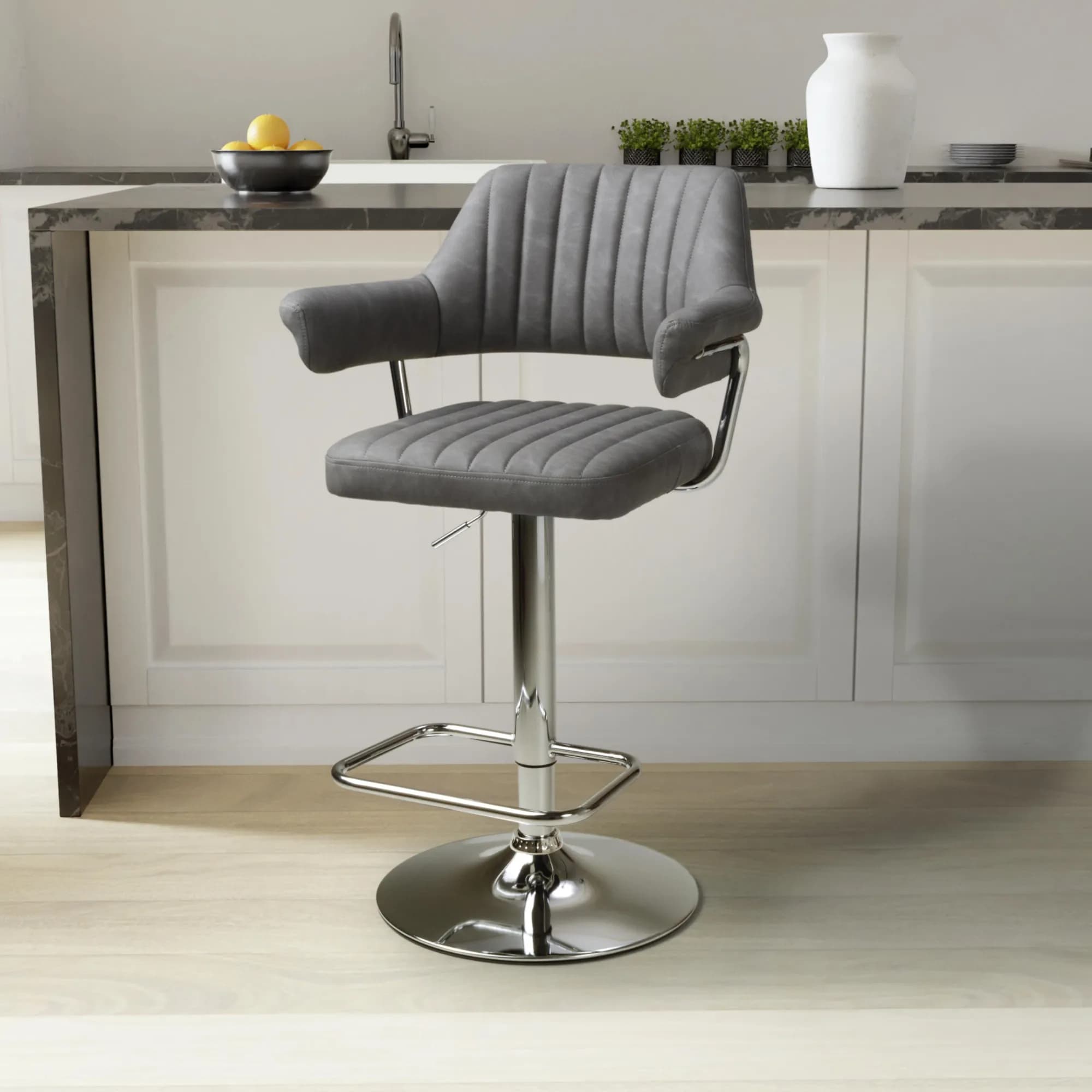 Cortez Leather Effect Charcoal Bar Stool