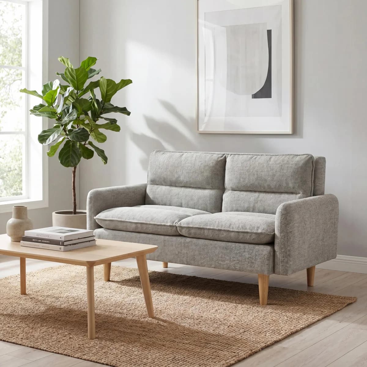 Cosy Rest Chenille Effect Natural 2 Seater Sofa