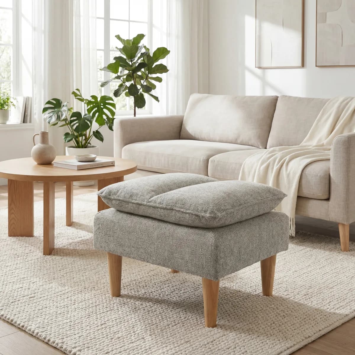 Cosy Rest Chenille Effect Natural Footstool