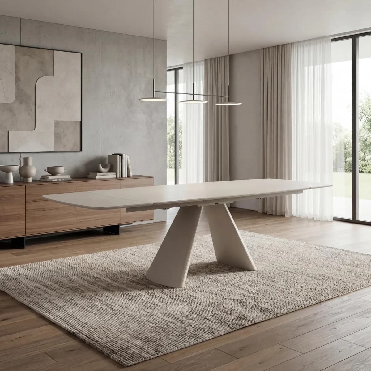 Genoa 2.4m Extending Ivory Travertine Dining Table