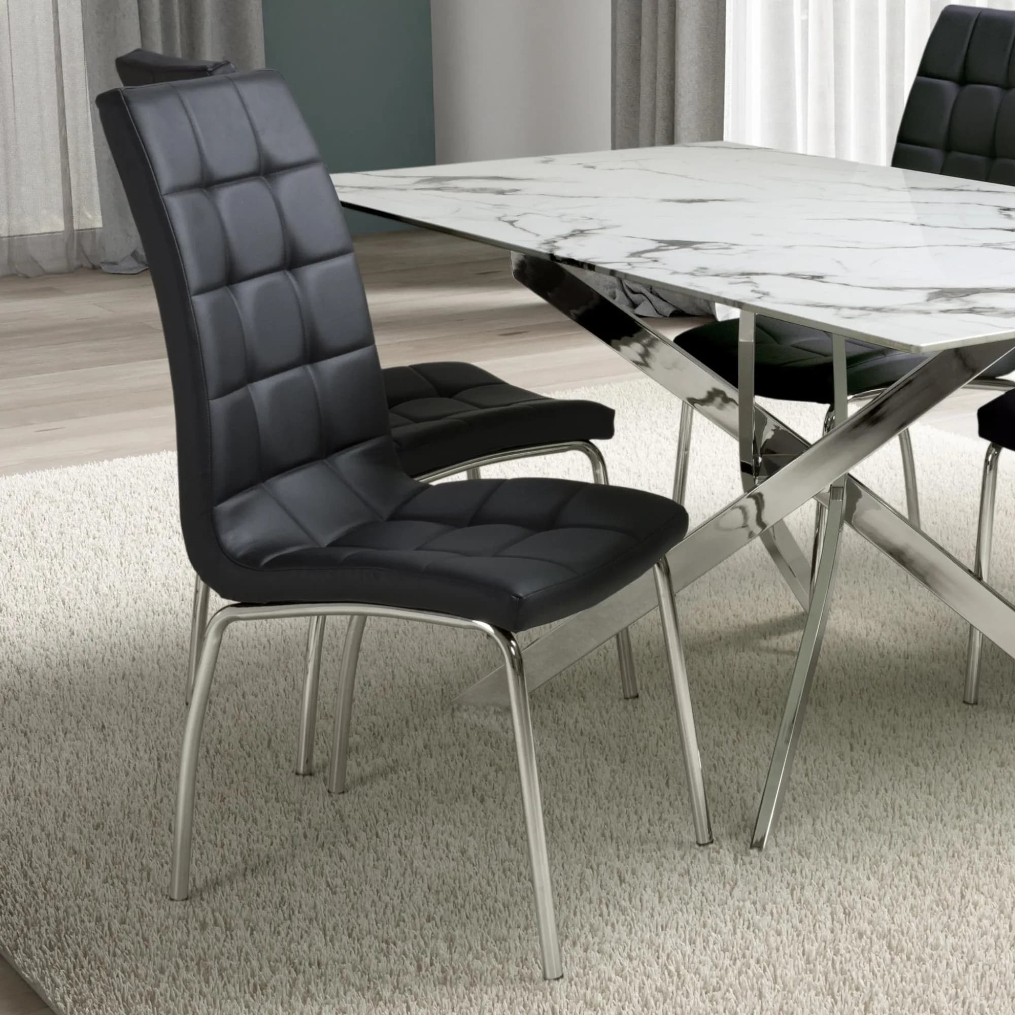 Jenner Leather Effect Black/Chrome Dining Chair