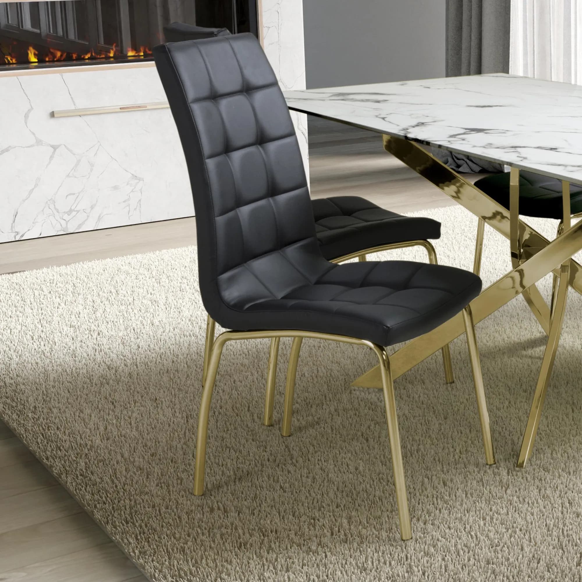 Jenner Leather Effect Black/Gold Dining Chair