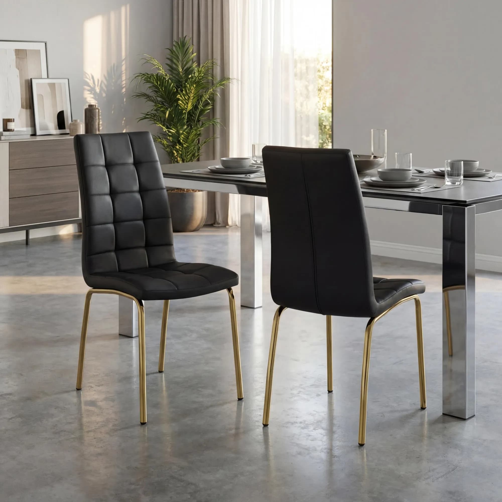 Jenner Leather Effect Black/Gold Dining Chair