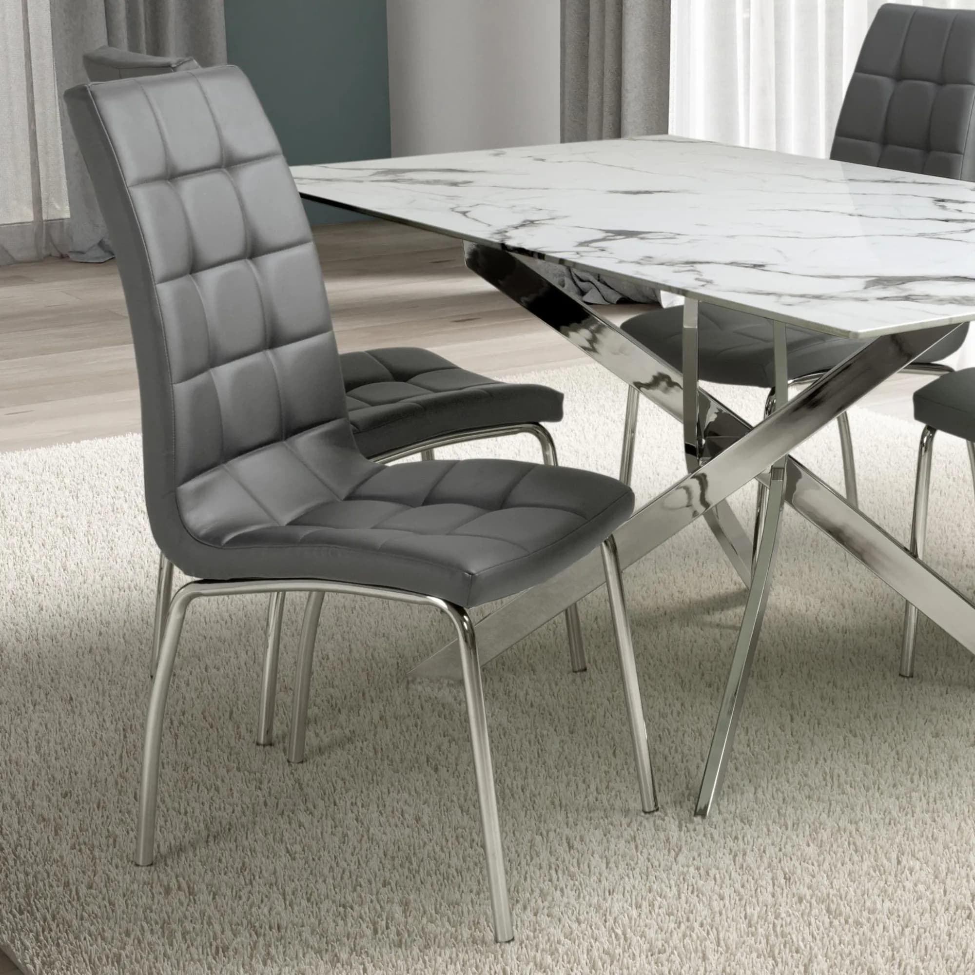 Jenner Leather Effect Grey/Chrome Dining Chair