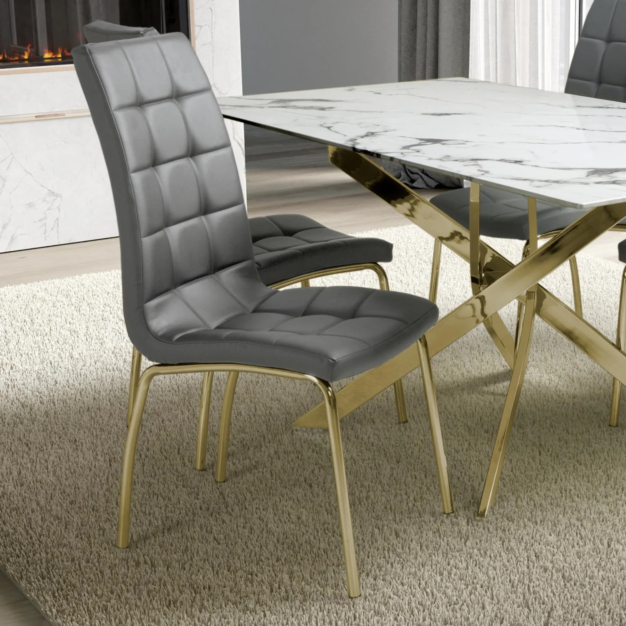 Jenner Leather Effect Grey/Gold Dining Chair