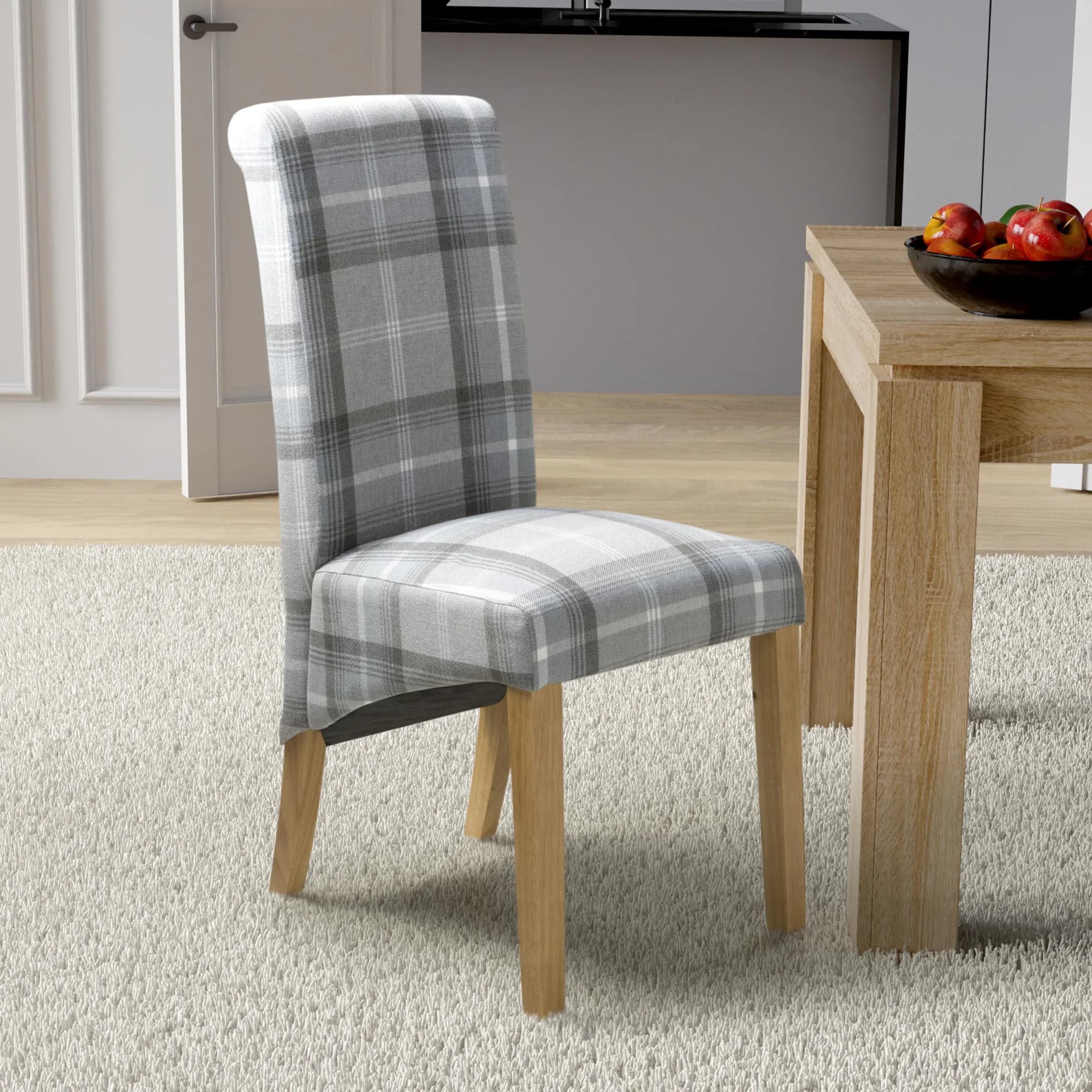 Karta Scroll Back Check Grey Dining Chair