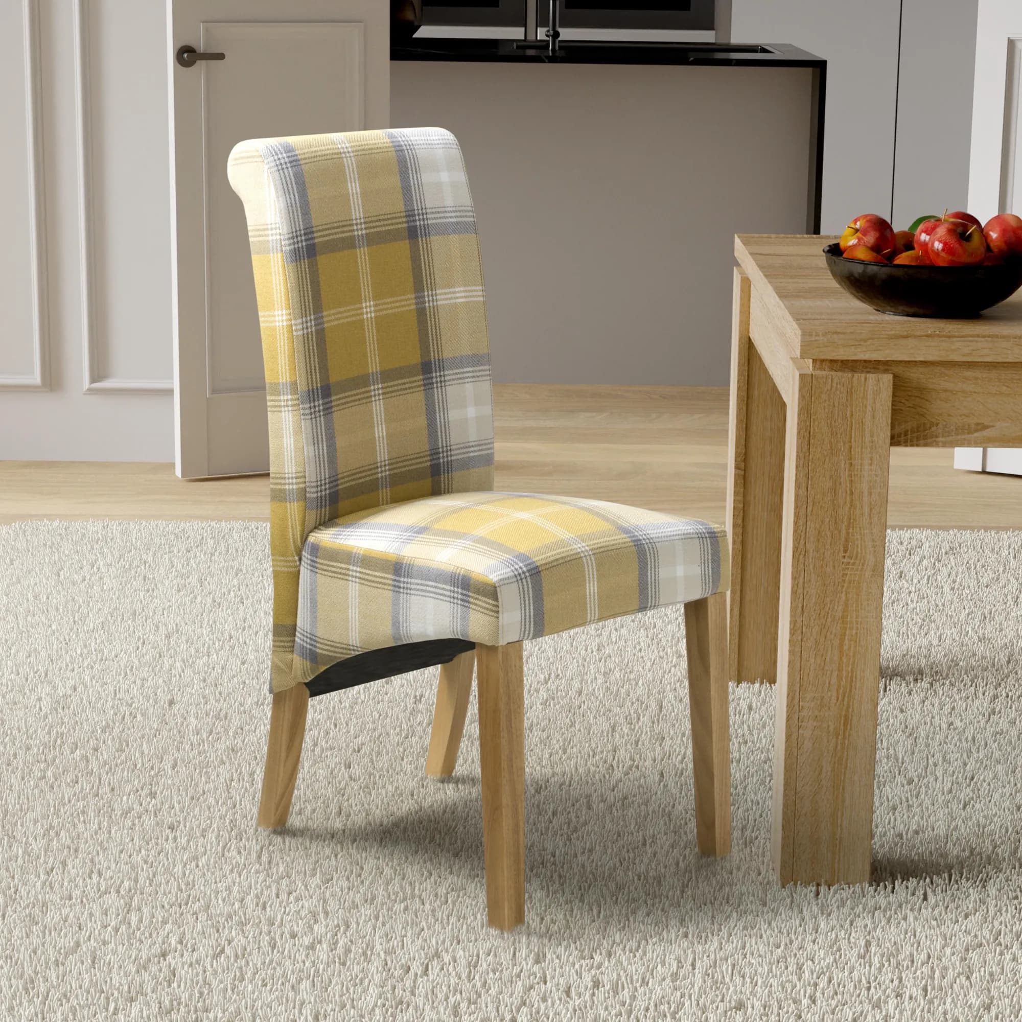 Karta Scroll Back Check Yellow Dining Chair
