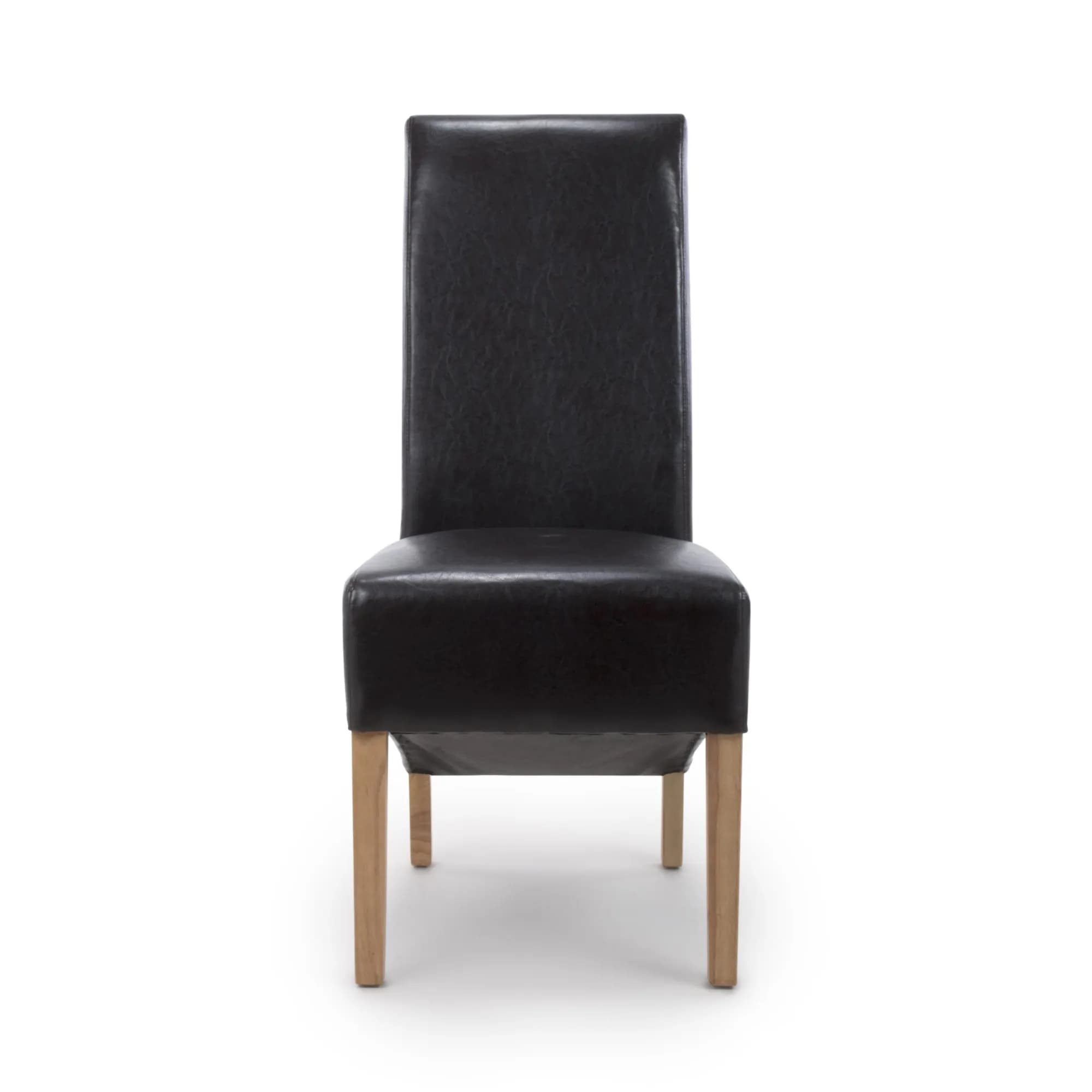 Krista Roll Back Bonded Leather Black Dining Chair