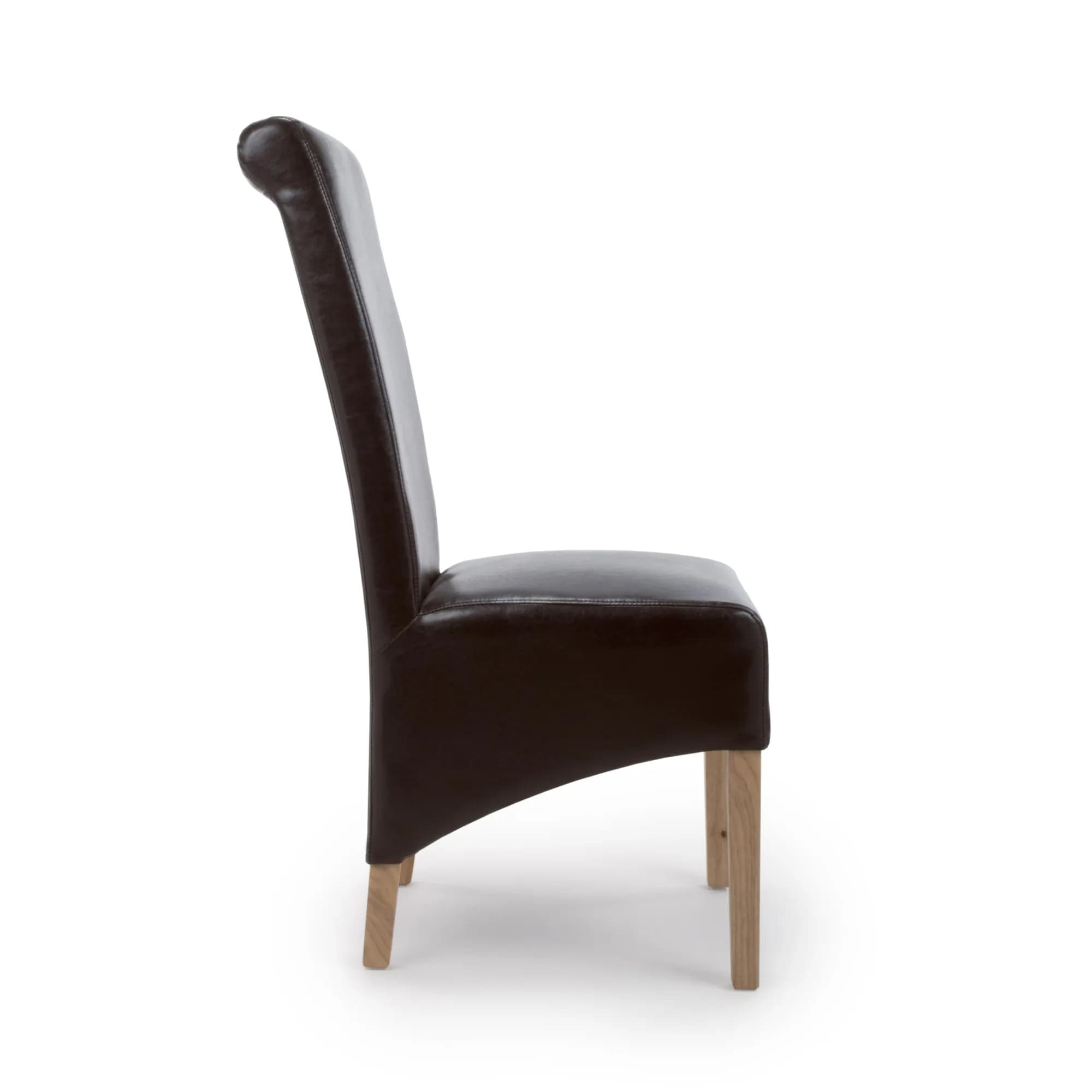 Krista Roll Back Bonded Leather Brown Dining Chair