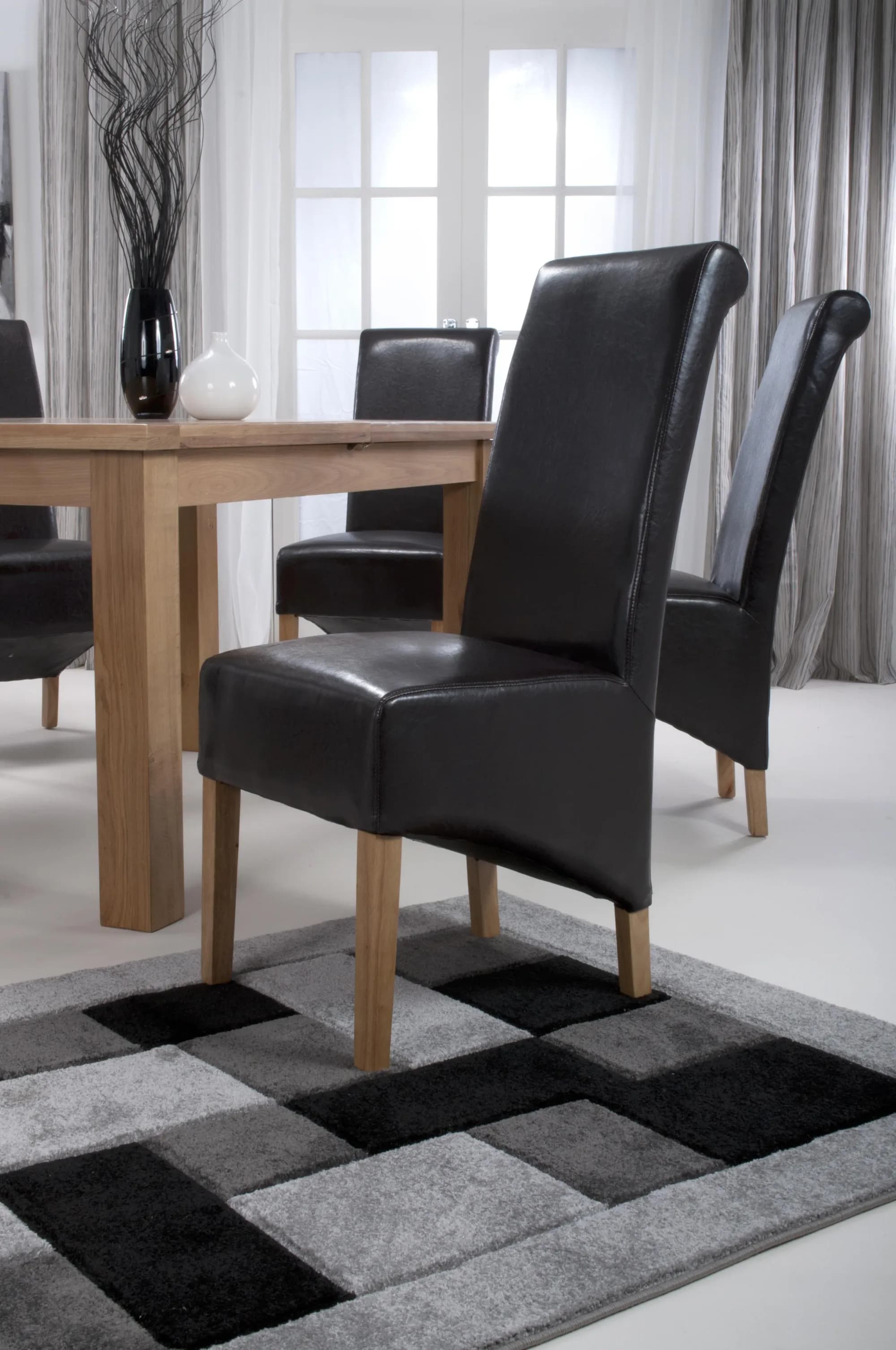 Krista Roll Back Bonded Leather Brown Dining Chair