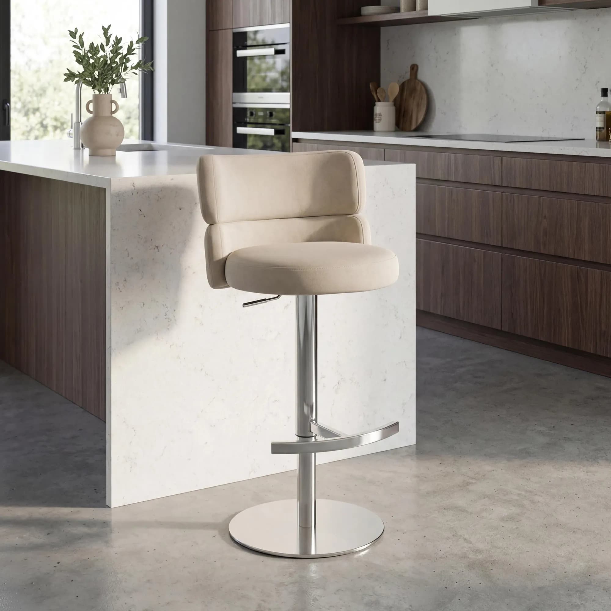 Mason Brushed Velvet Cream/Brushed Steel Bar Stool