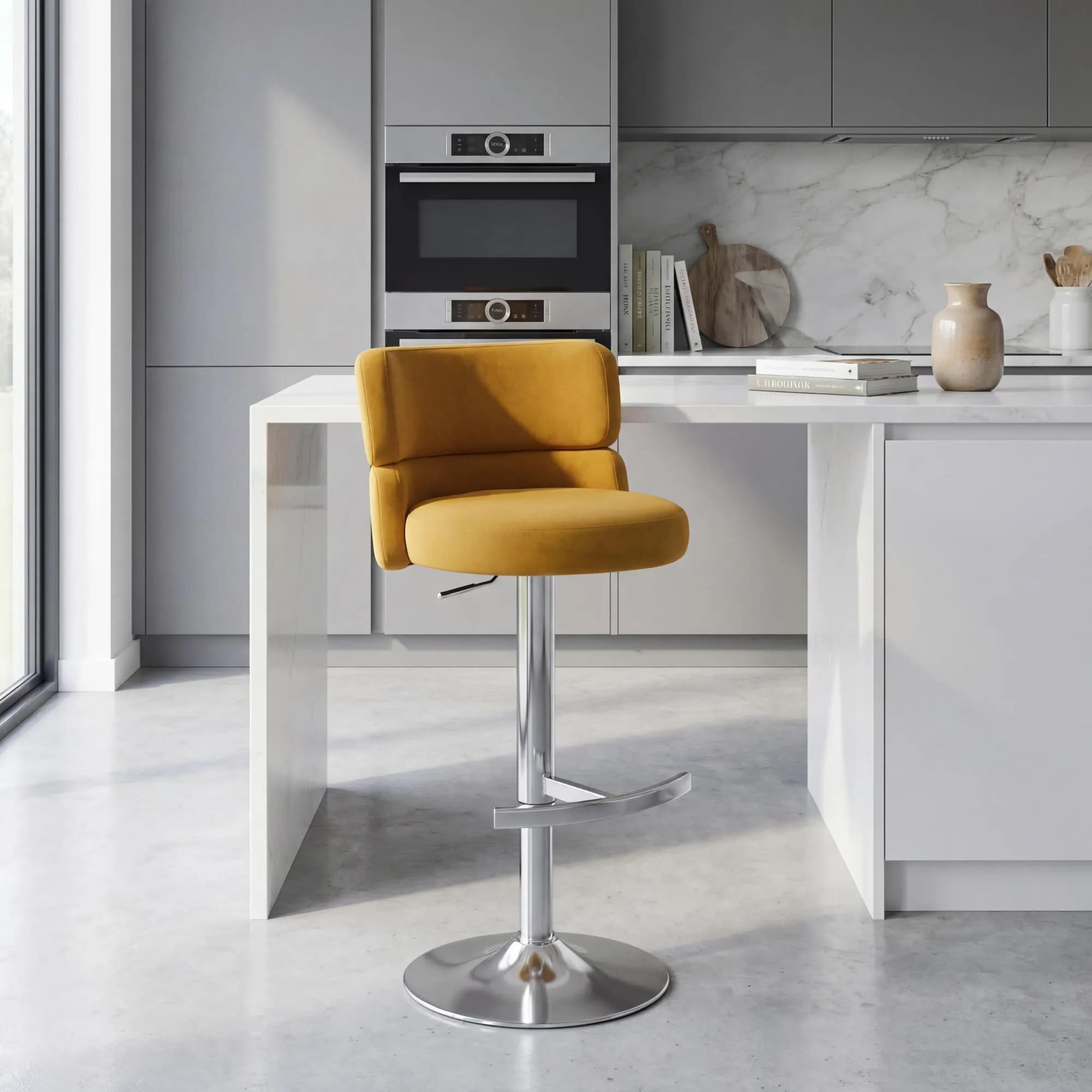 Mason Brushed Velvet Mustard/Brushed Steel Bar Stool