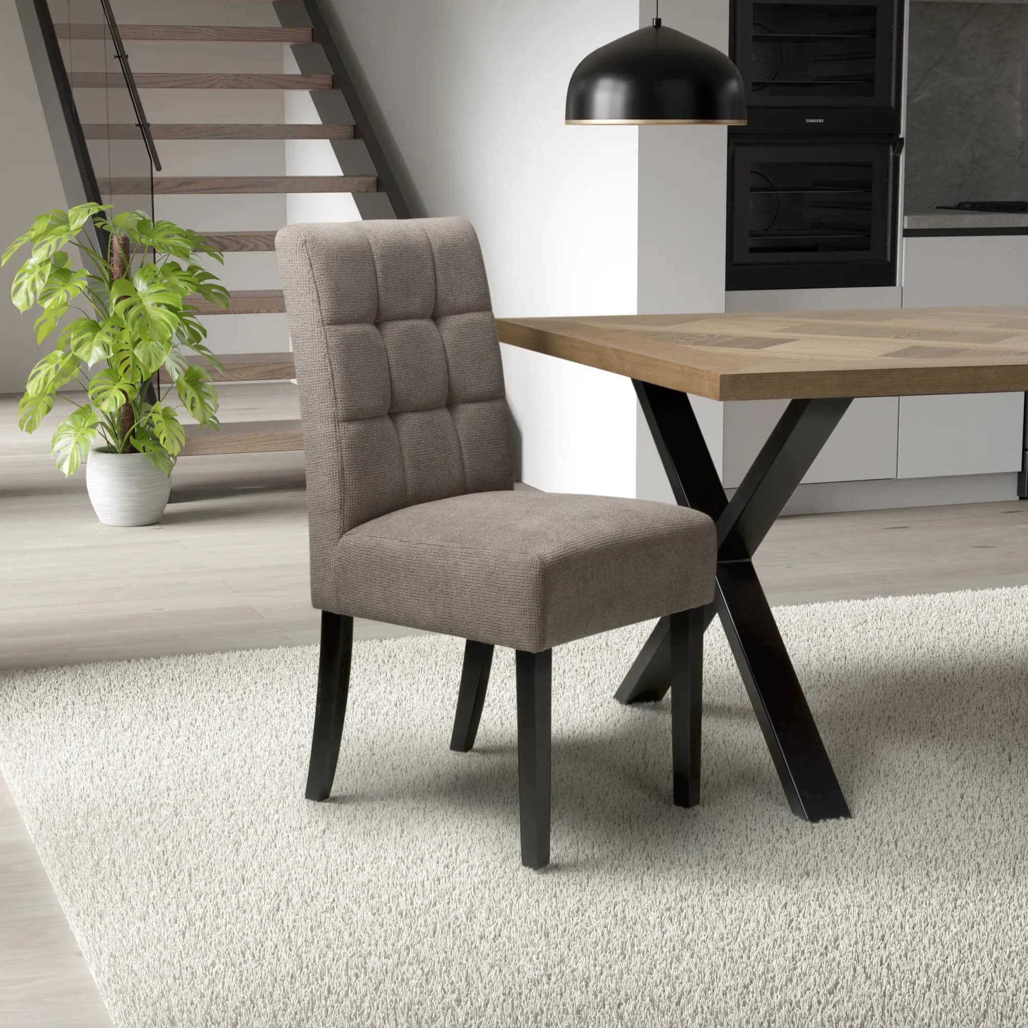 Moseley Flax Effect Light Brown Dining Chair in Black Legs