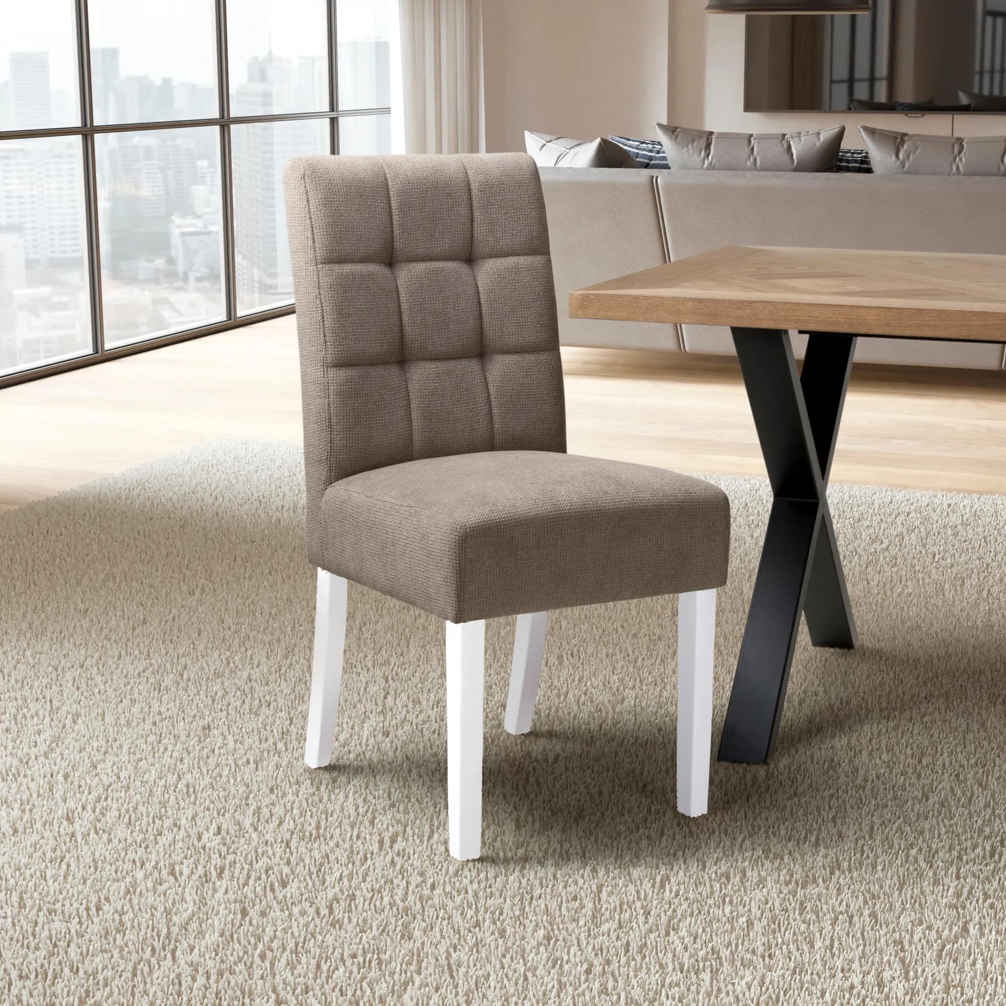 Moseley Flax Effect Light Brown Dining Chair in White Legs