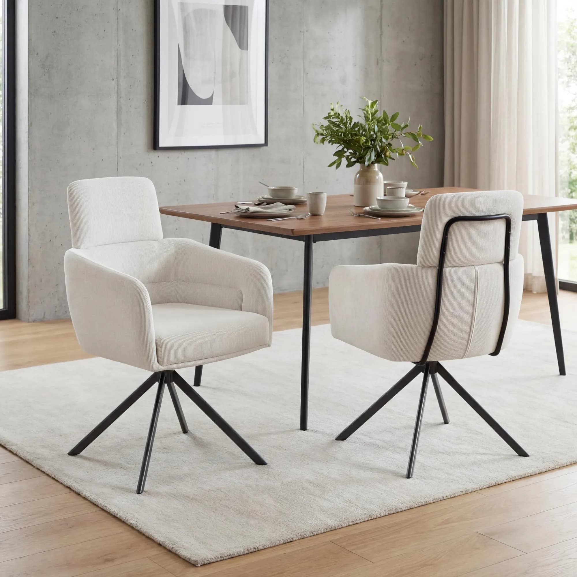 Polaris Corduroy White Swivel Chair