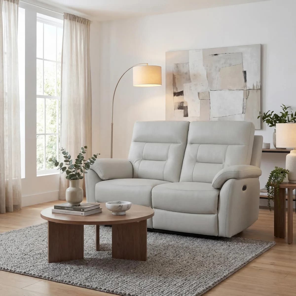 Salerno Leather Effect Light Grey 2 Seater Electric Recliner