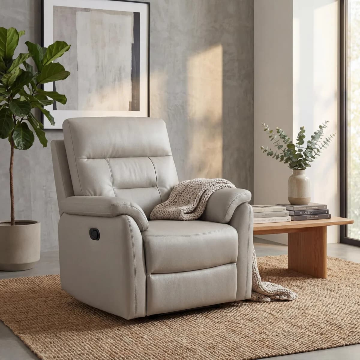Salerno Leather Effect Light Grey Electric Recliner